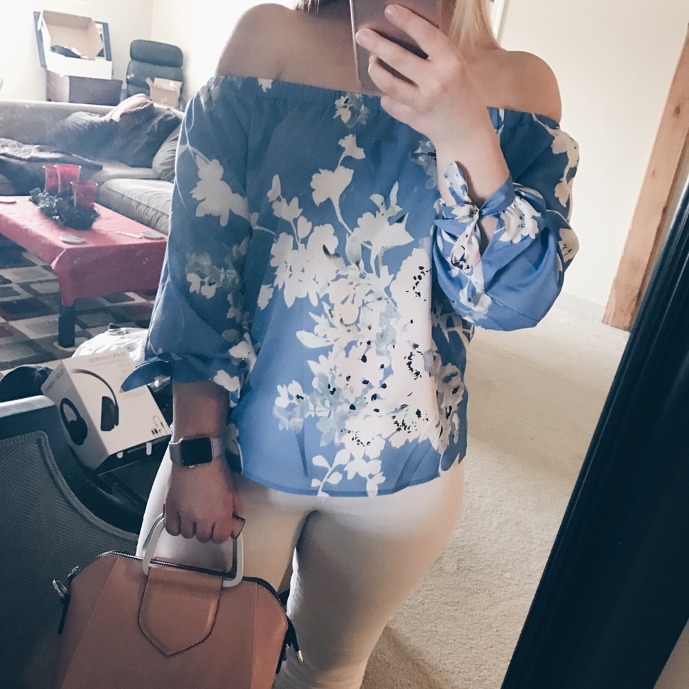 Off the shoulder floral shirt